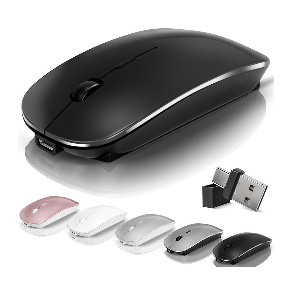 Wireless Bluetooth Mouse Rechargeable Silent Dual Mode USB-C Receiver Black